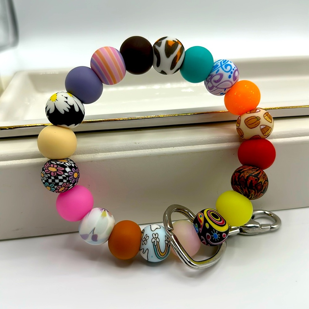 Decorative Silicone Beaded Wristlet, Hands Free Design, Car Key Accessory